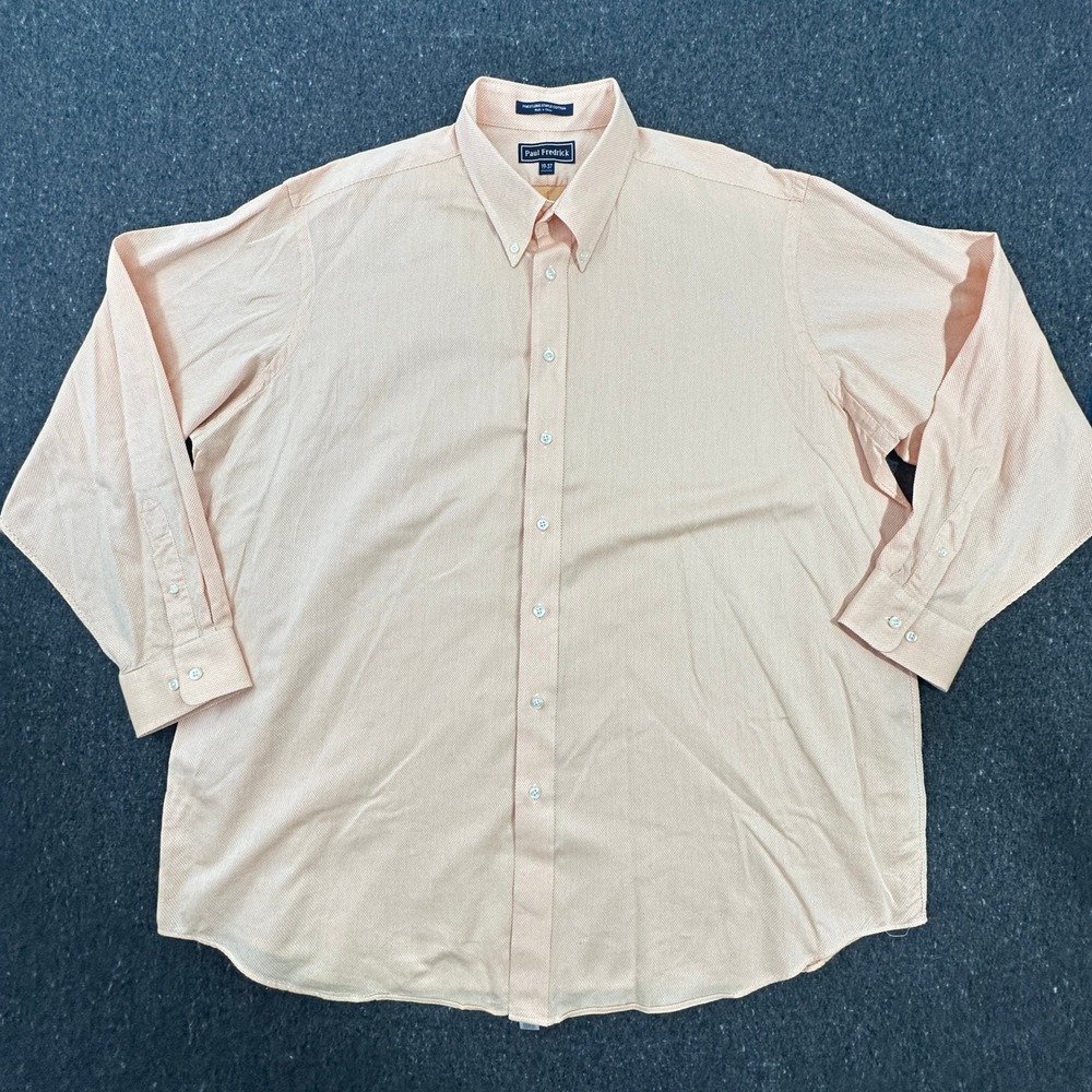 Paul Fredrick Dress Shirt Mens 19-37 Peach Pinpoint Oxford Button Down Cotton - Picture 2 of 11